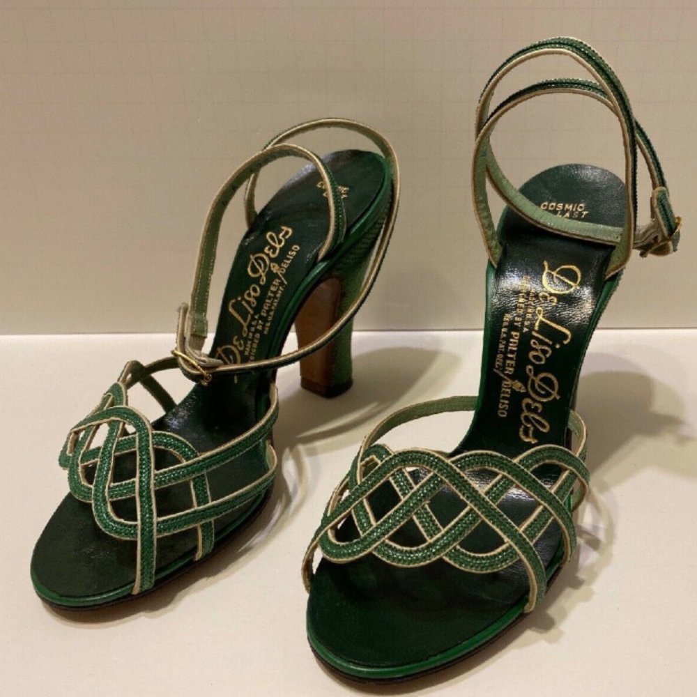 Vintage 1940s 1950s Green Ankle Strap Heels Sz 4